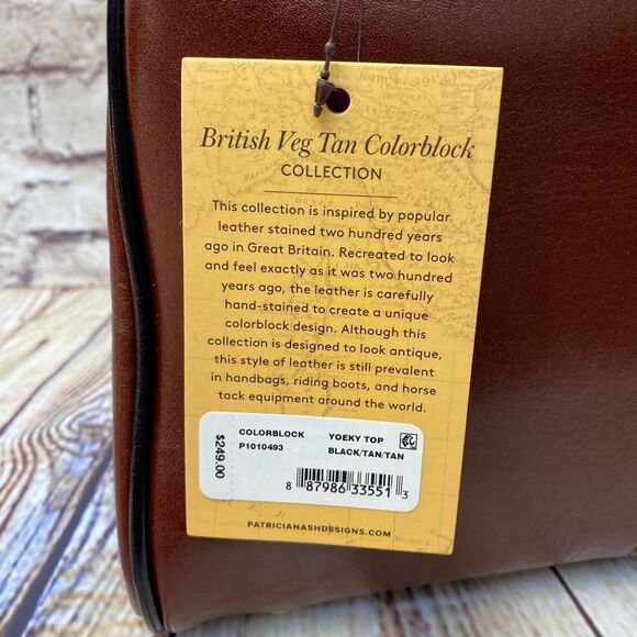 Patricia Nash Yoeky Top Leather Purse Colorblock Black Tan NWT Crossbody Strap - Picture 3 of 11